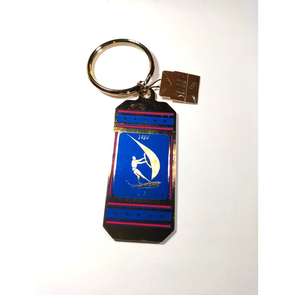 Swank Keychain Vintage 1984 L, A, Is A Winner Blue Gold Tone Wind Surfing - Picture 1 of 6